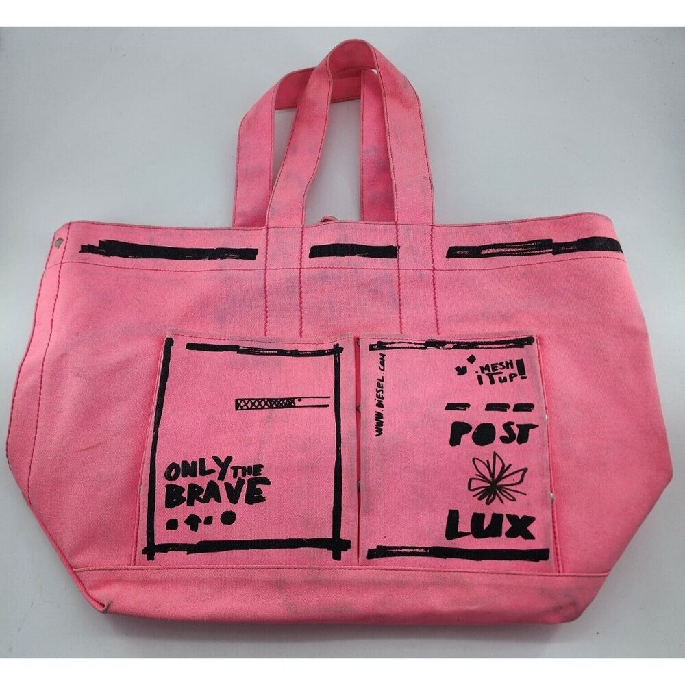 Diesel Large Shoulder Tote Bag Heavy Canvas Pink Pop Art Post Lux Only The Brave
